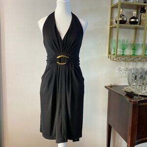 Size Large BCGB Maxazria Black Backless Halter Cocktail Dress with Pockets